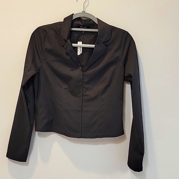 Madewell Poplin Hook-Front Closure Shrunken Shirt Black Coal Sz 2 NWT - Picture 6 of 10